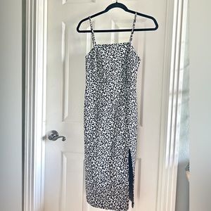 Zara Womens Textured Weave Slip Dress | Black White Cheetah Print | Size S